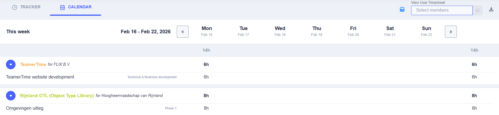 TeamerTime Time Tracking - hour registration and project tracking