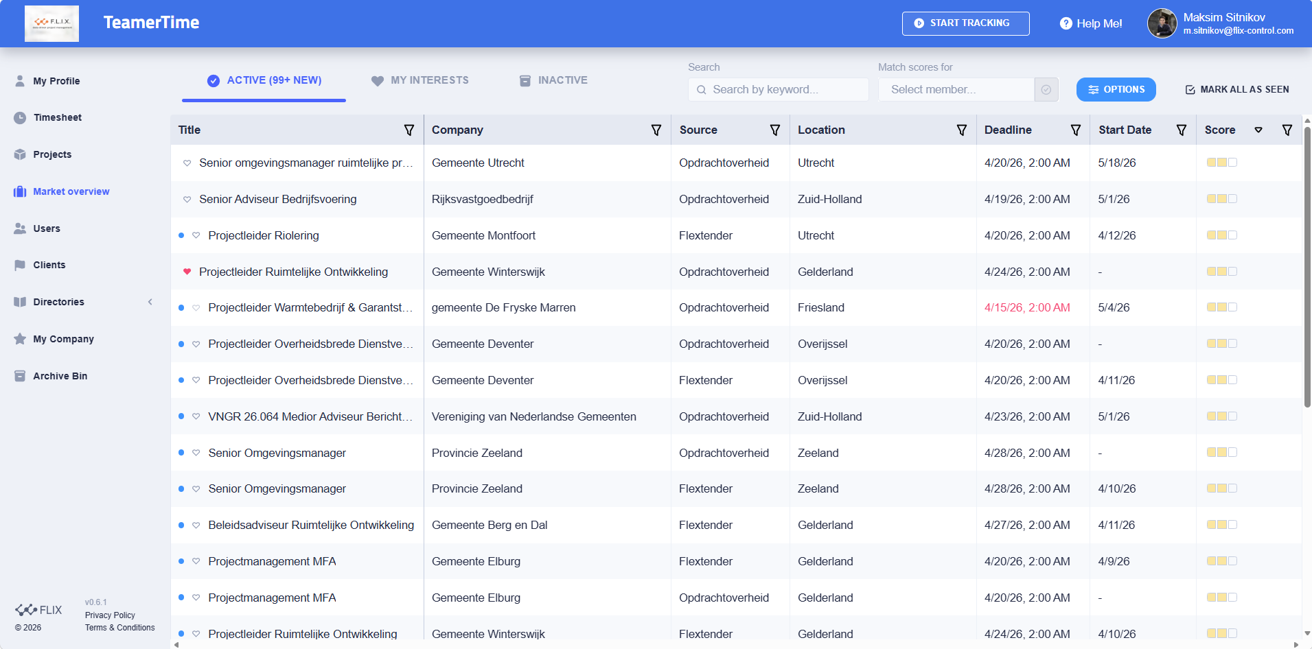 TeamerTime Market Intelligence - vacancy overview and AI matching