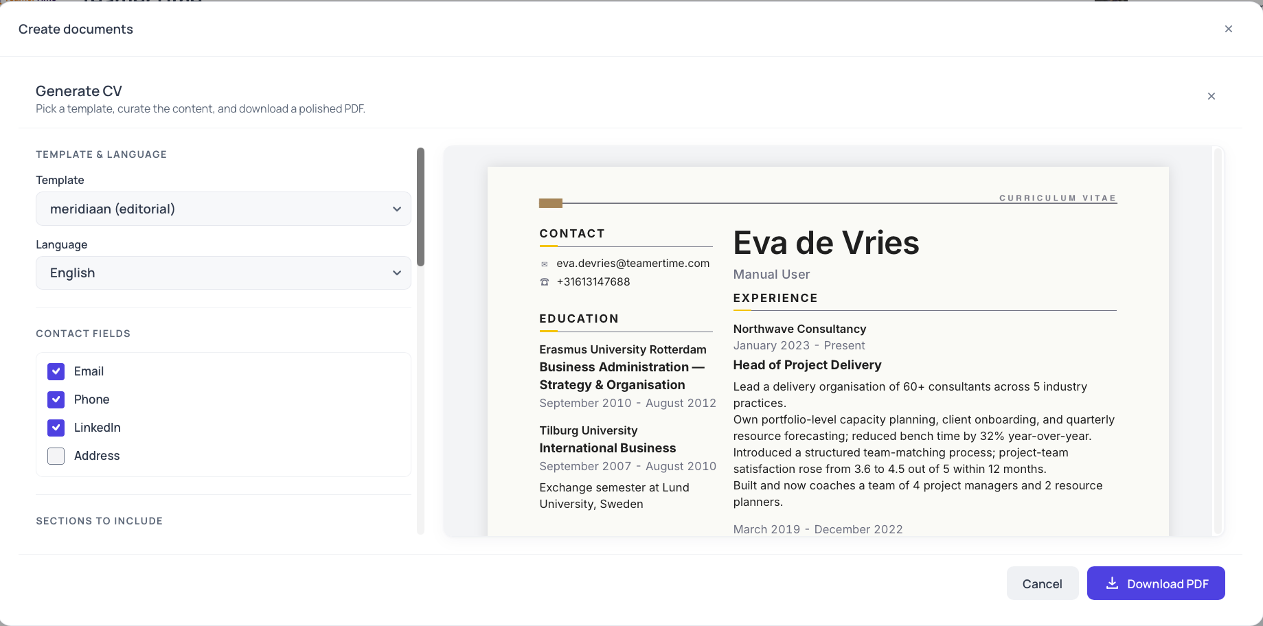 TeamerTime CV Generation